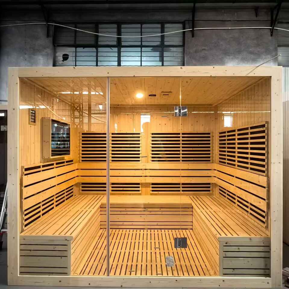 Sauna für 5–10 Personen, Holz-Ferninfrarot-Saunaraum mit LCD-TV