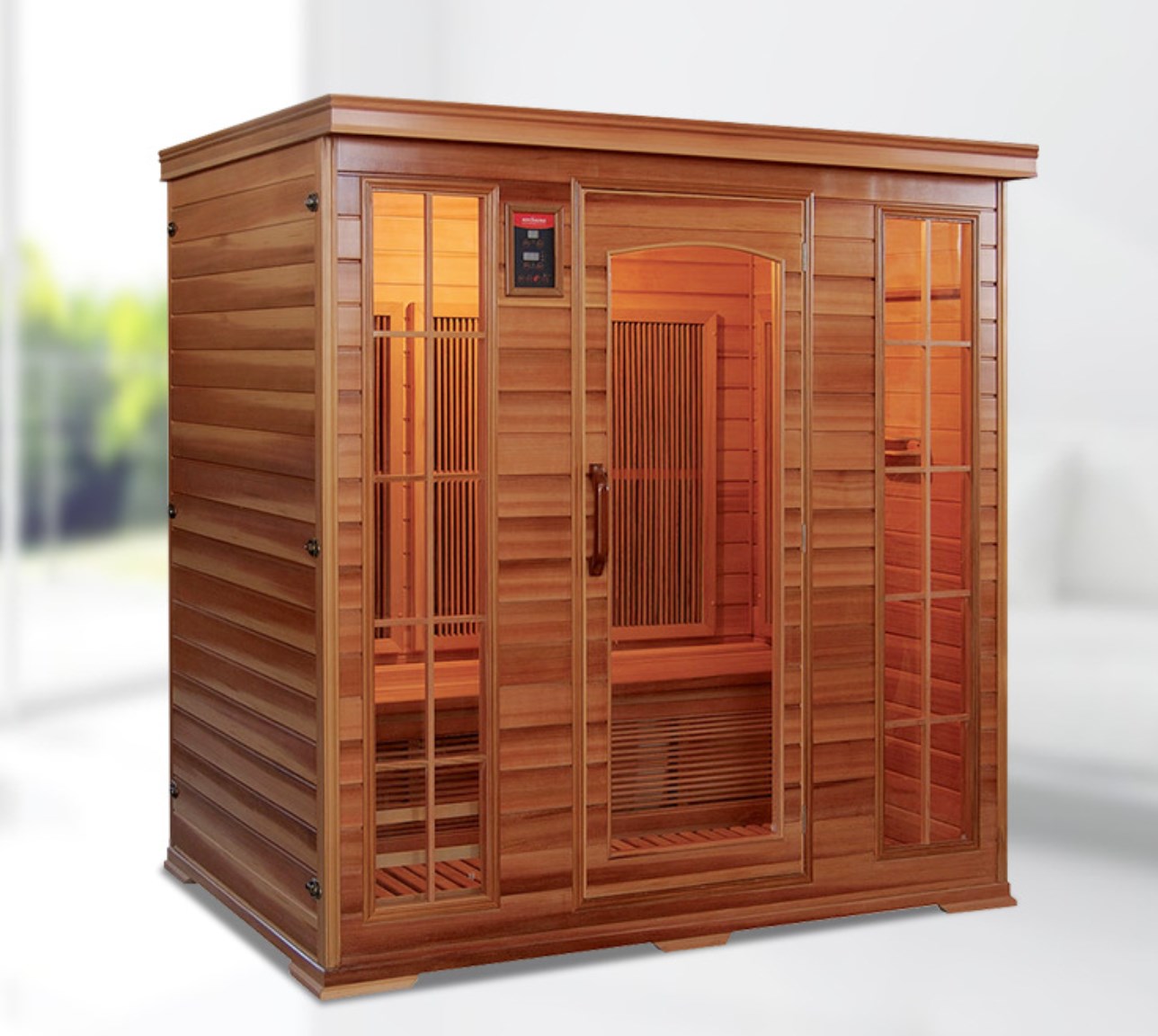 Ferninfrarot-Sauna aus rotem Zedernholz für den Heimgebrauch für 3–4 Personen