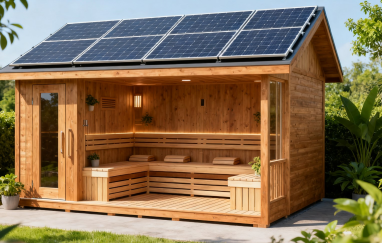 Solarsauna im Freien mit Innenausstattung aus Massivholz und anpassbaren technischen Lösungen